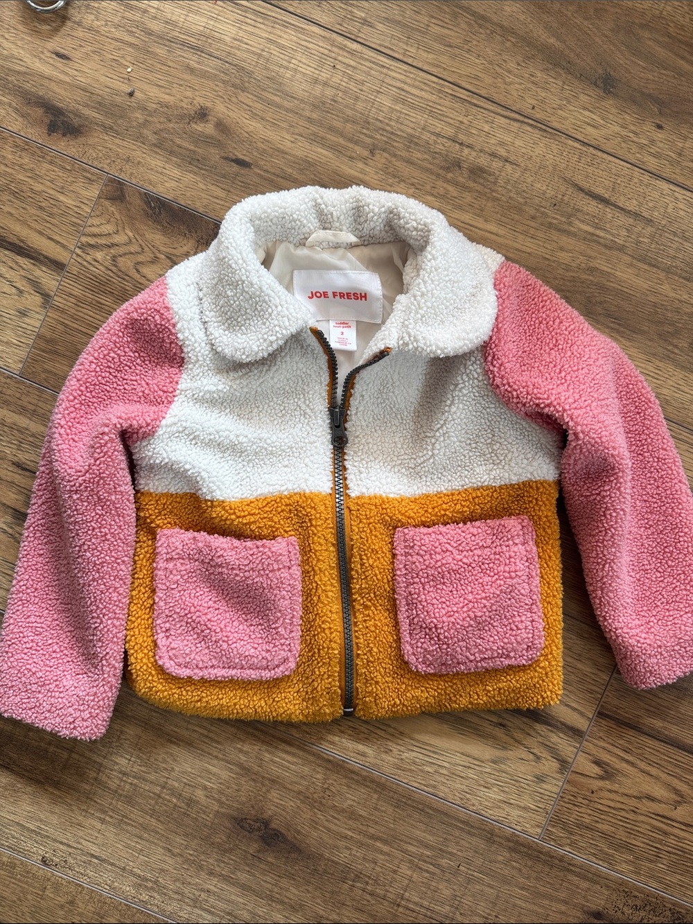 Joe Fresh Colorblock Sherpa Jacket in Pink, White & Mustard